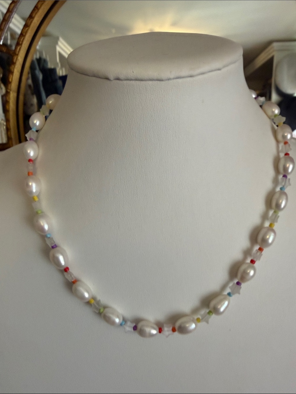 Audrey Limoges Collection Pearl and Multicolor Bead Necklace 17"
